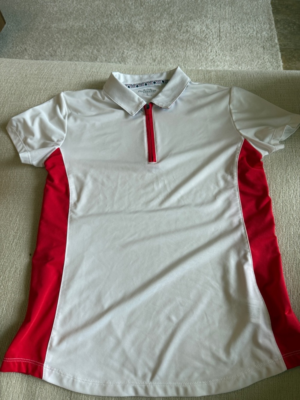 Lady Pin Seeker White & Red Zip Golf Shirt